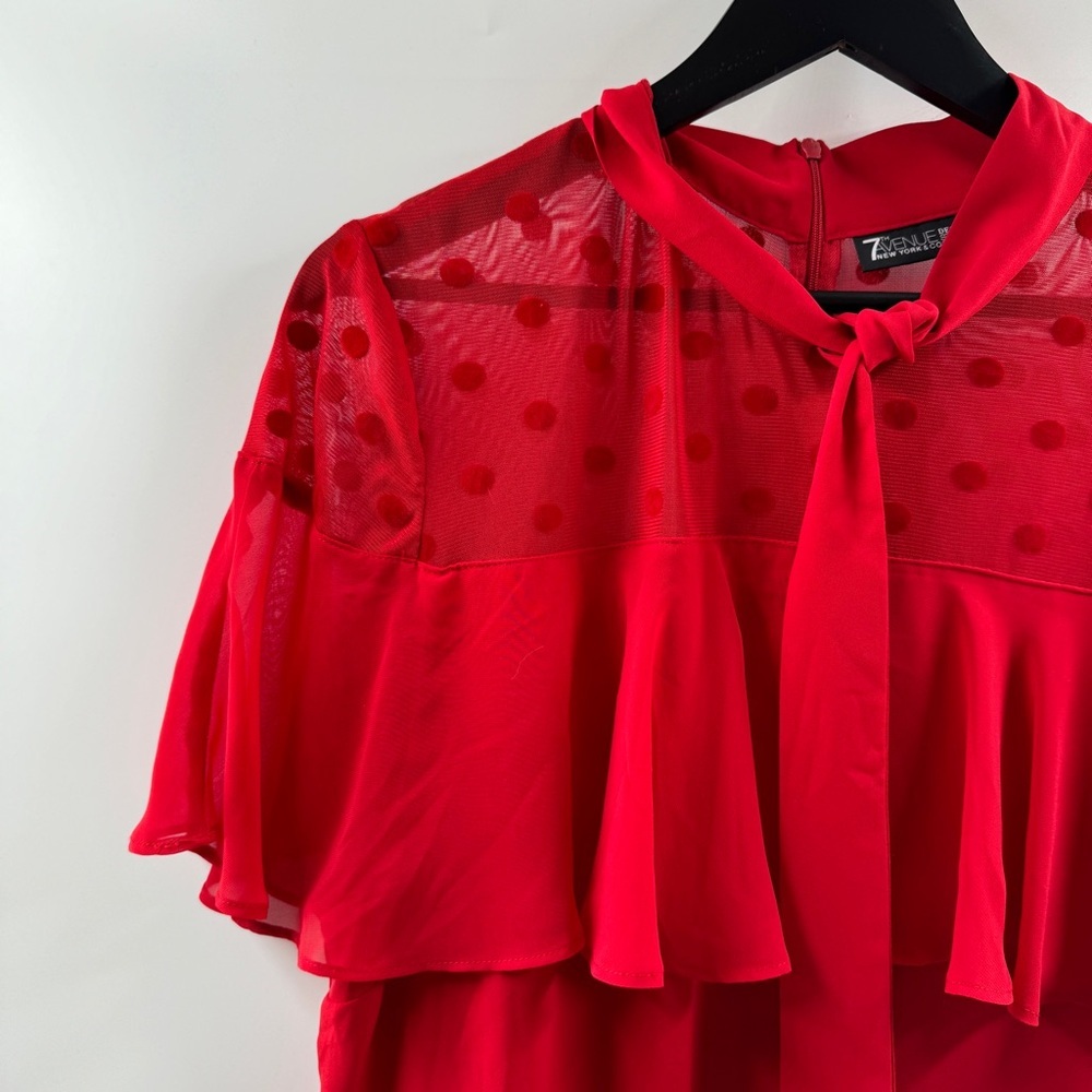 7th Avenue New York & Company Red Sheer Blouse with Tie Neck Size XL - Picture 2 of 6